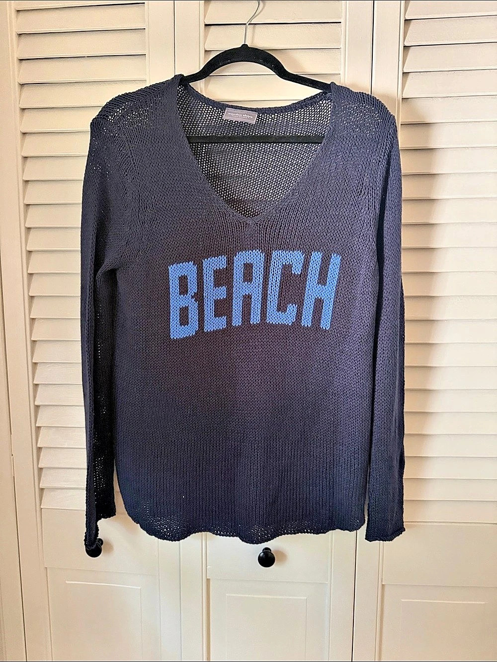 Wooden Ships Beach V-Neck Sweater Blue Size S/M